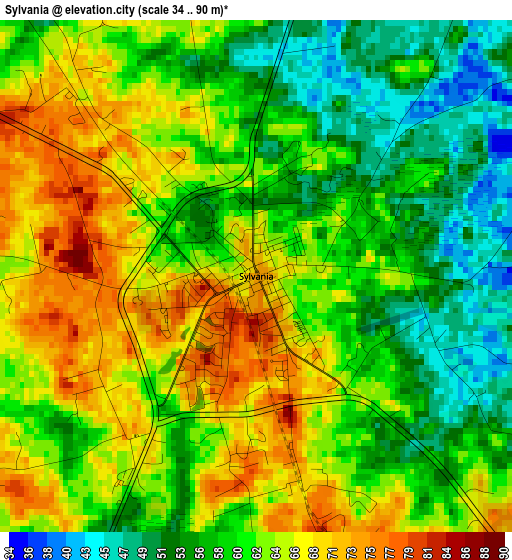 Sylvania elevation map