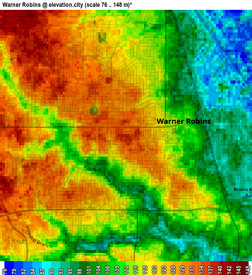 Warner Robins elevation map