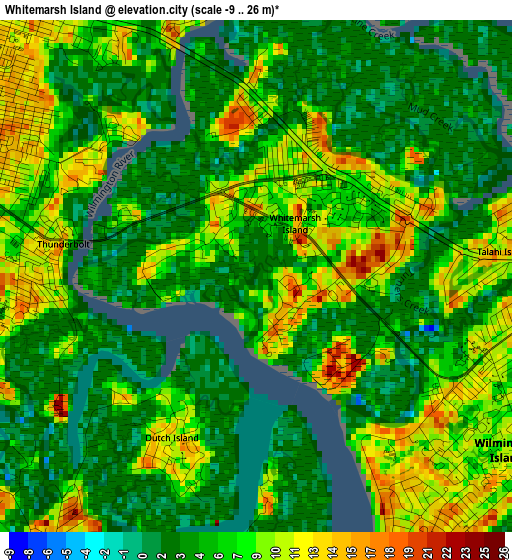 Whitemarsh Island elevation map