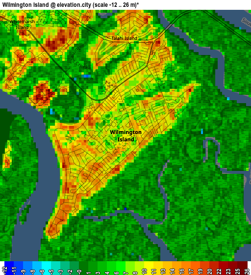 Wilmington Island elevation map