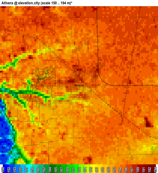 Athens elevation map