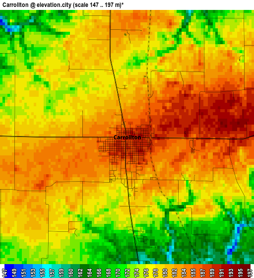 Carrollton elevation map