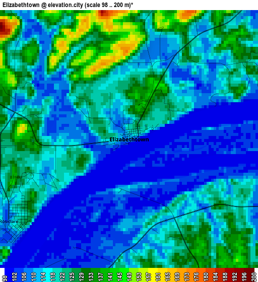 Elizabethtown elevation map