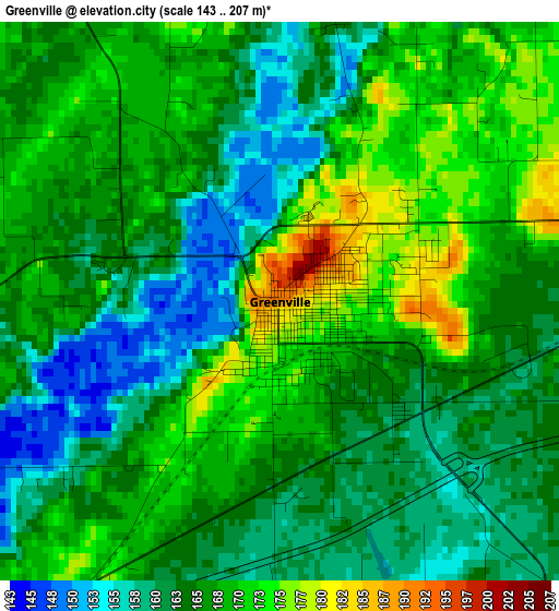 Greenville elevation map