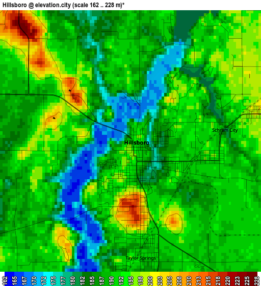 Hillsboro elevation map