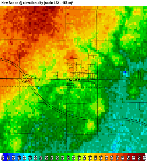 New Baden elevation map