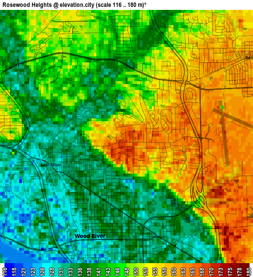 Rosewood Heights elevation map