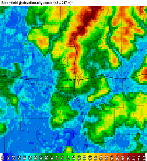 Bloomfield elevation map