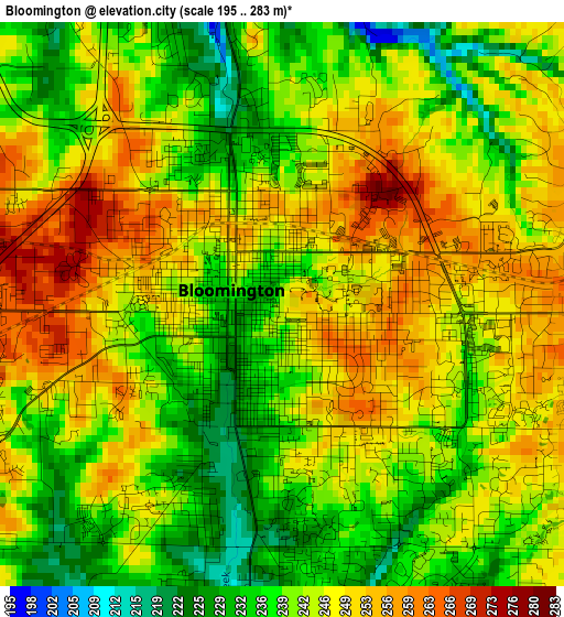 Bloomington elevation map