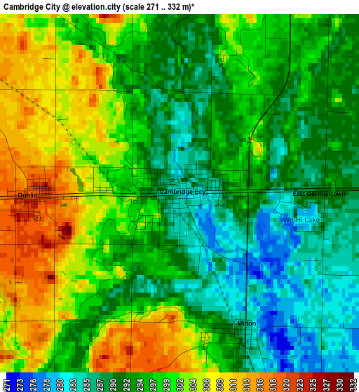 Cambridge City elevation map