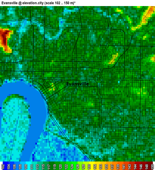 Evansville elevation map