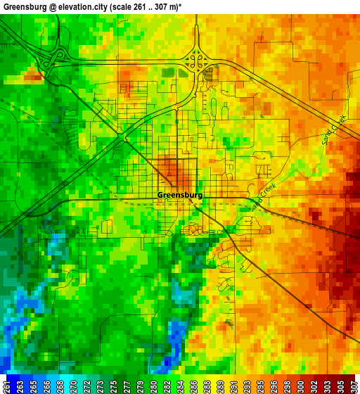 Greensburg elevation map