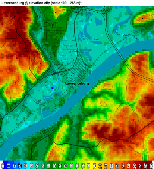 Lawrenceburg elevation map