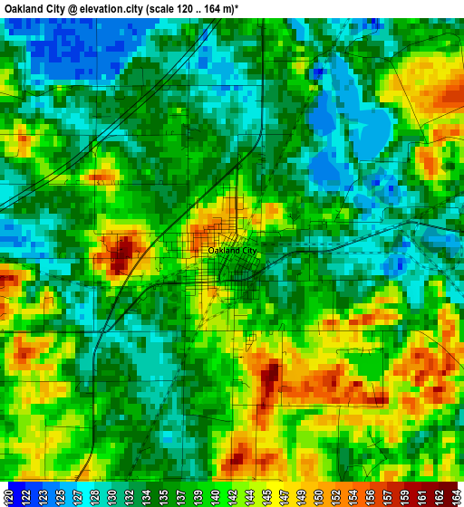 Oakland City elevation map