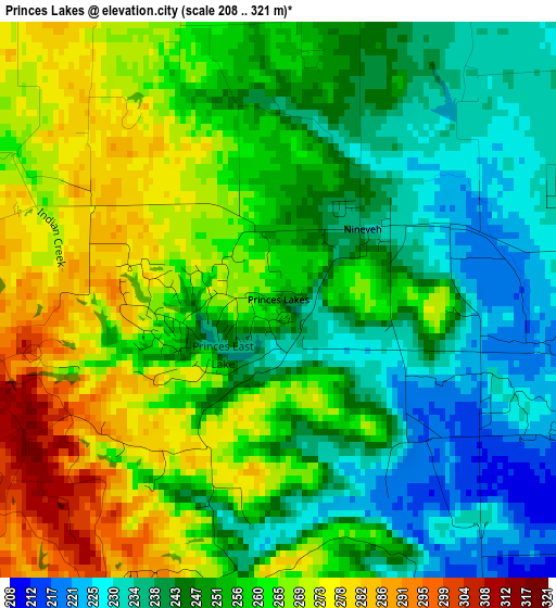 Princes Lakes elevation map