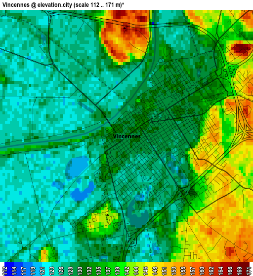 Vincennes elevation map