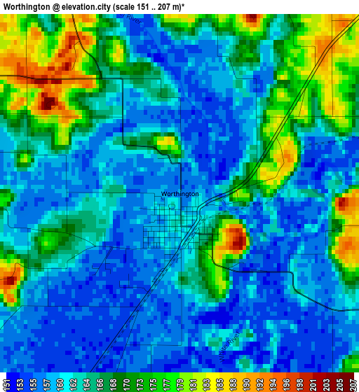 Worthington elevation map