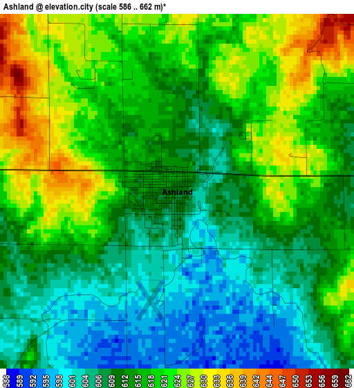 Ashland elevation map