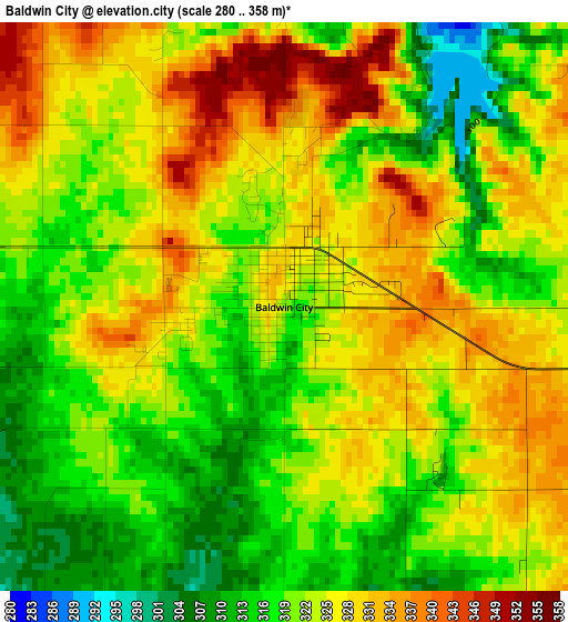 Baldwin City elevation map