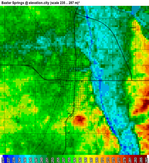 Baxter Springs elevation map