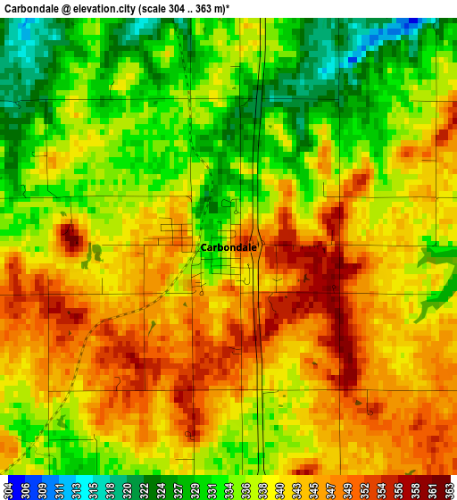 Carbondale elevation map