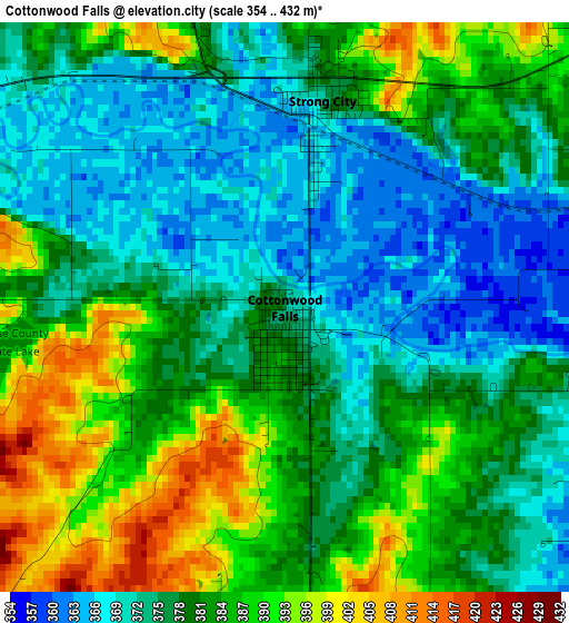 Cottonwood Falls elevation map