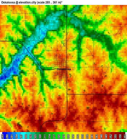 Oskaloosa elevation map