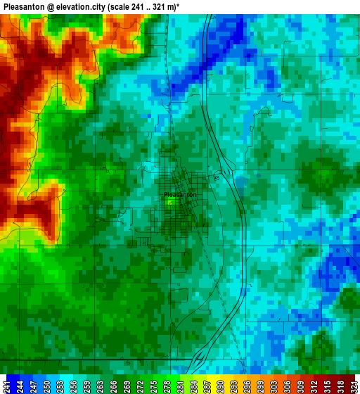 Pleasanton elevation map