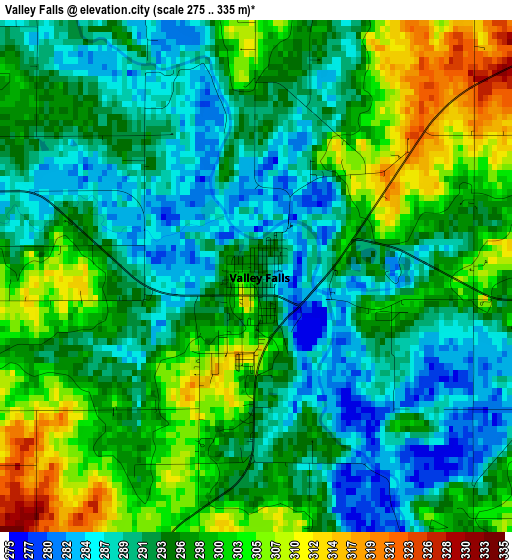 Valley Falls elevation map