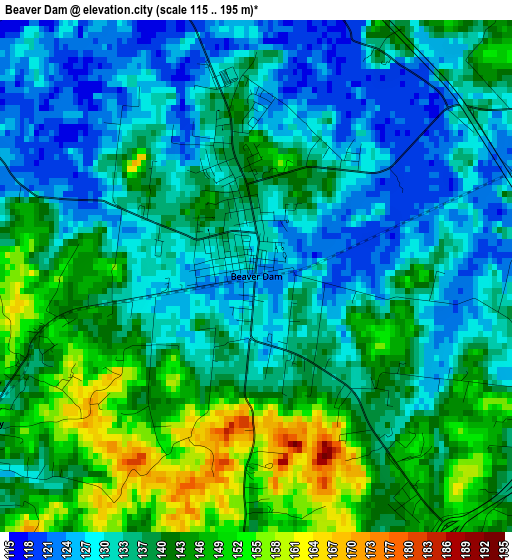 Beaver Dam elevation map