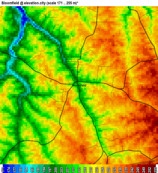 Bloomfield elevation map