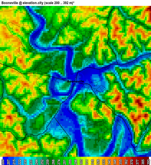 Booneville elevation map