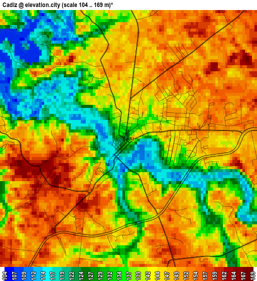 Cadiz elevation map