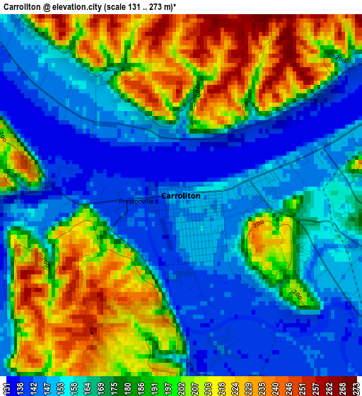 Carrollton elevation map