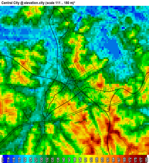 Central City elevation map