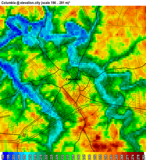 Columbia elevation map