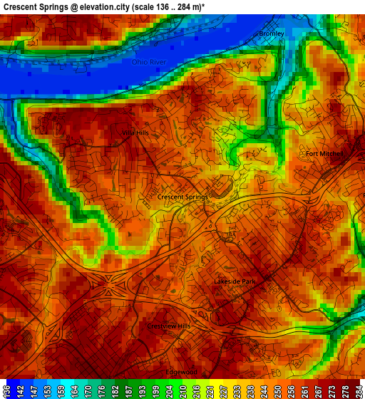 Crescent Springs elevation map