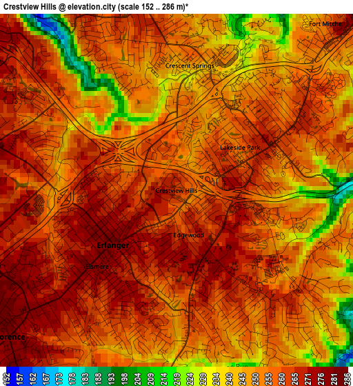 Crestview Hills elevation map