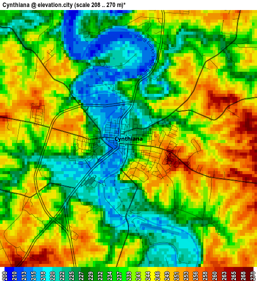 Cynthiana elevation map