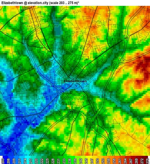 Elizabethtown elevation map