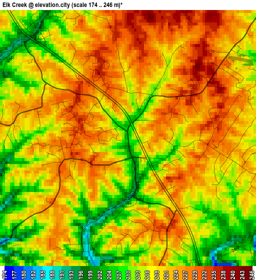 Elk Creek elevation map