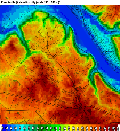 Francisville elevation map