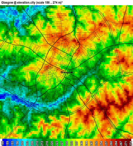 Glasgow elevation map