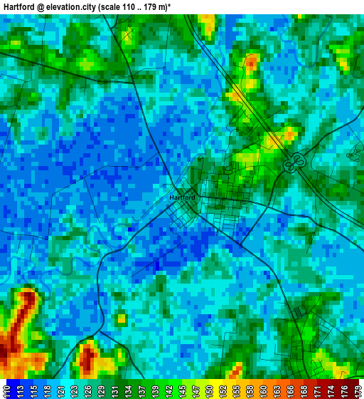 Hartford elevation map