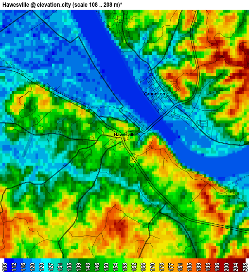 Hawesville elevation map