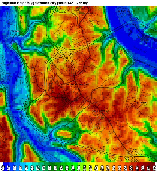 Highland Heights elevation map