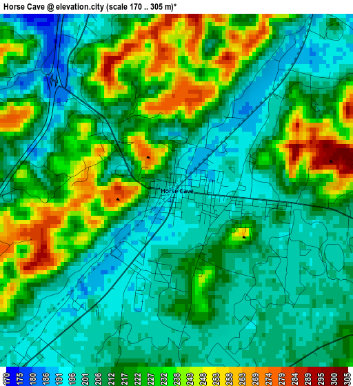 Horse Cave elevation map