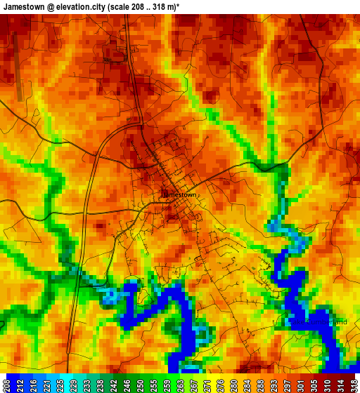 Jamestown elevation map