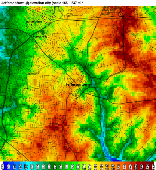 Jeffersontown elevation map