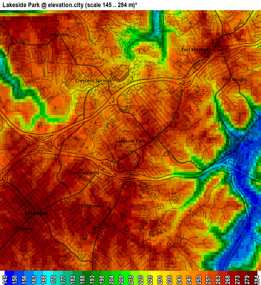 Lakeside Park elevation map